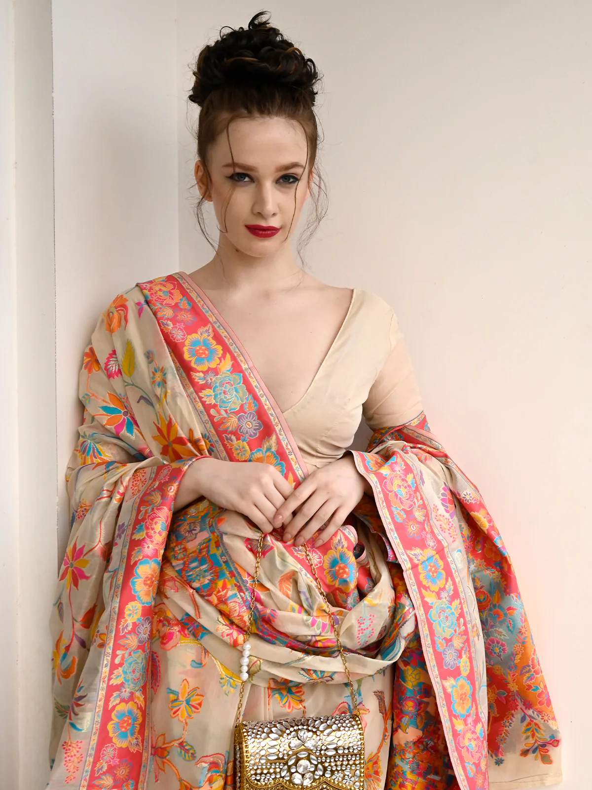 Odette Women Festive Apricot Silk Blend Woven Saree With Unstitched Blouse - Image 3