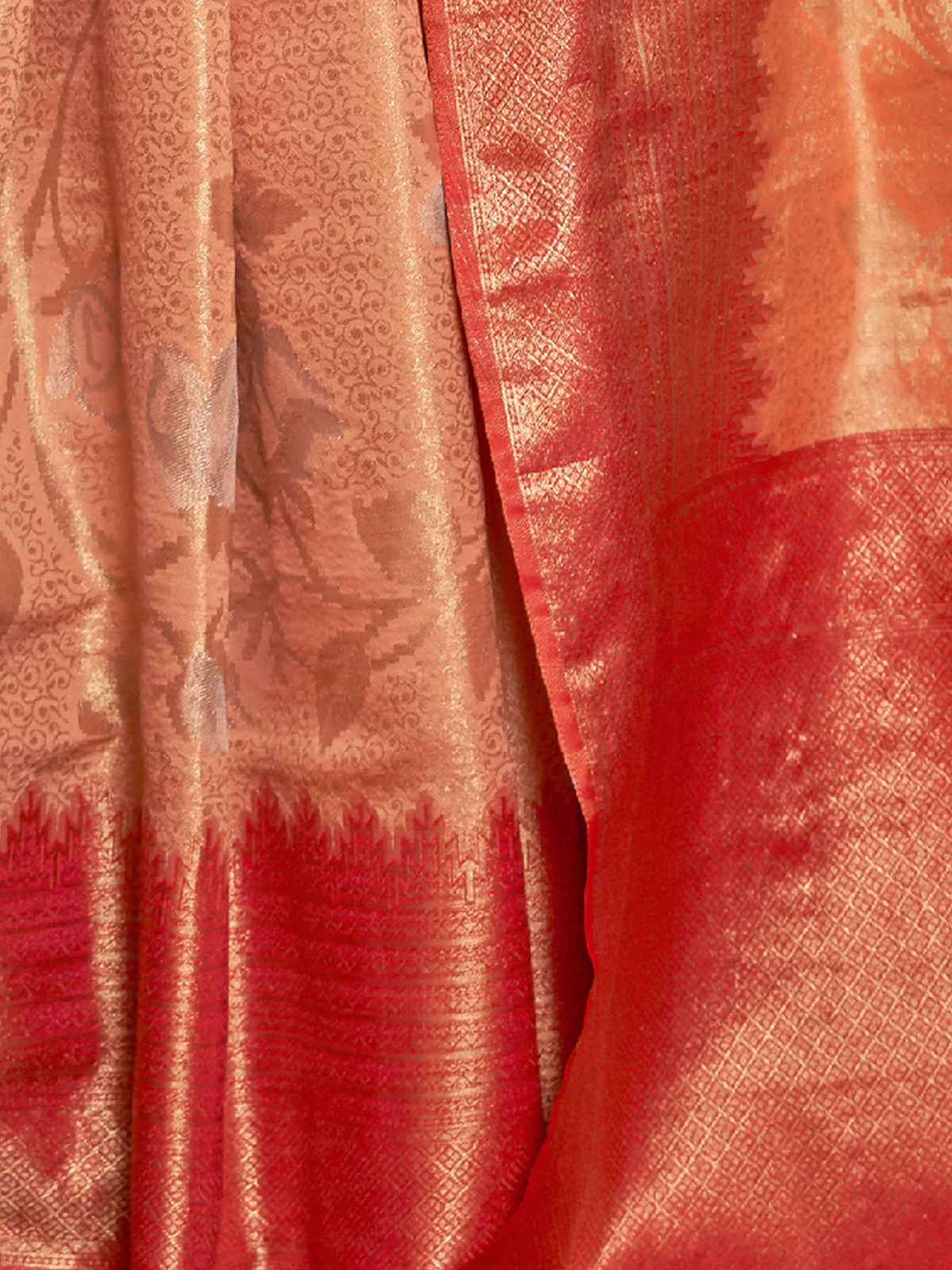 Odette Women Festive Orange Silk Blend Woven Saree With Unstitched Blouse - Image 4