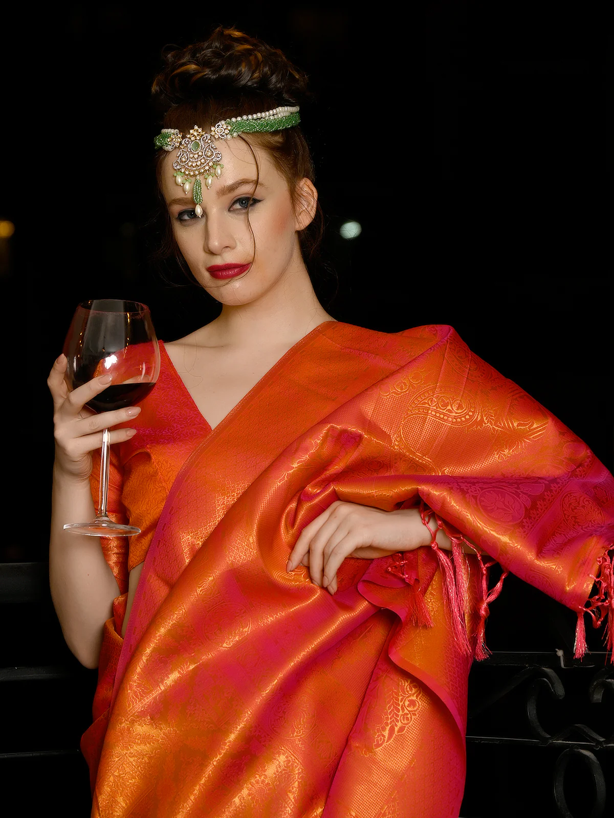 Odette Women Festive Orange Silk Blend Woven Saree With Unstitched Blouse - Image 3
