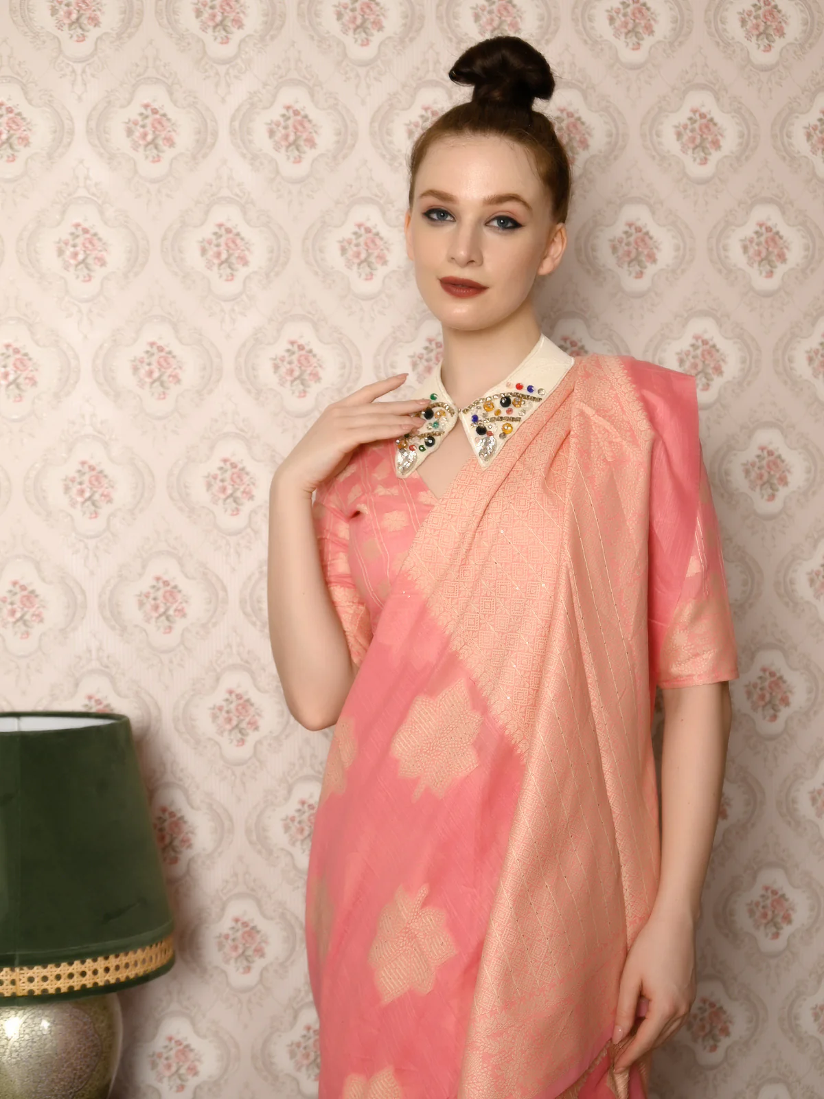 Odette Women Festive Peach Silk Blend Woven Saree With Unstitched Blouse - Image 3