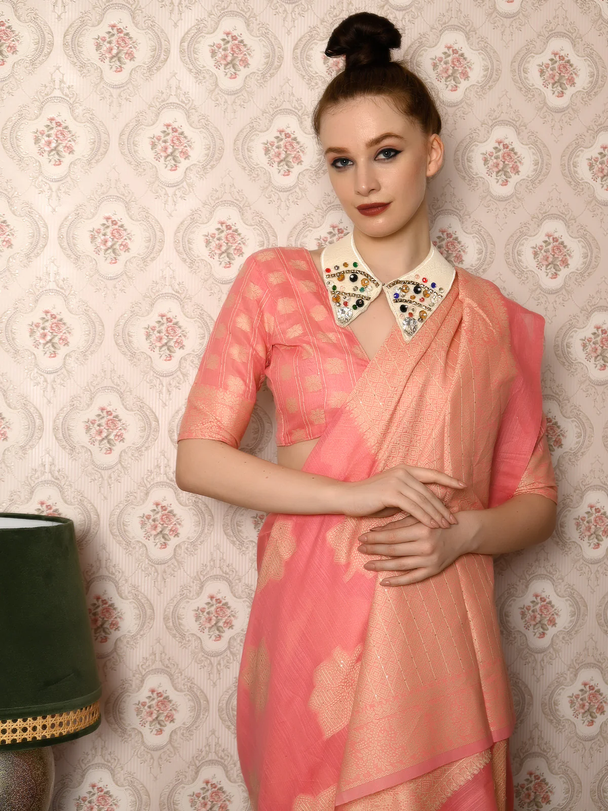 Odette Women Festive Peach Silk Blend Woven Saree With Unstitched Blouse - Image 4
