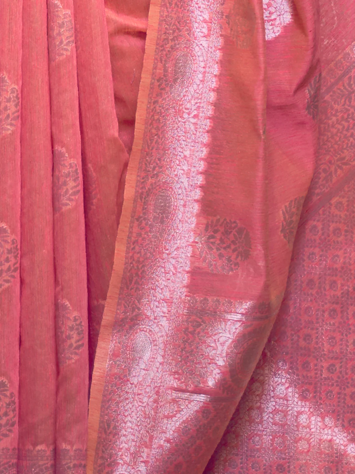 Odette Women Festive Pink Linen Blend Woven Saree With Unstitched Blouse - Image 3