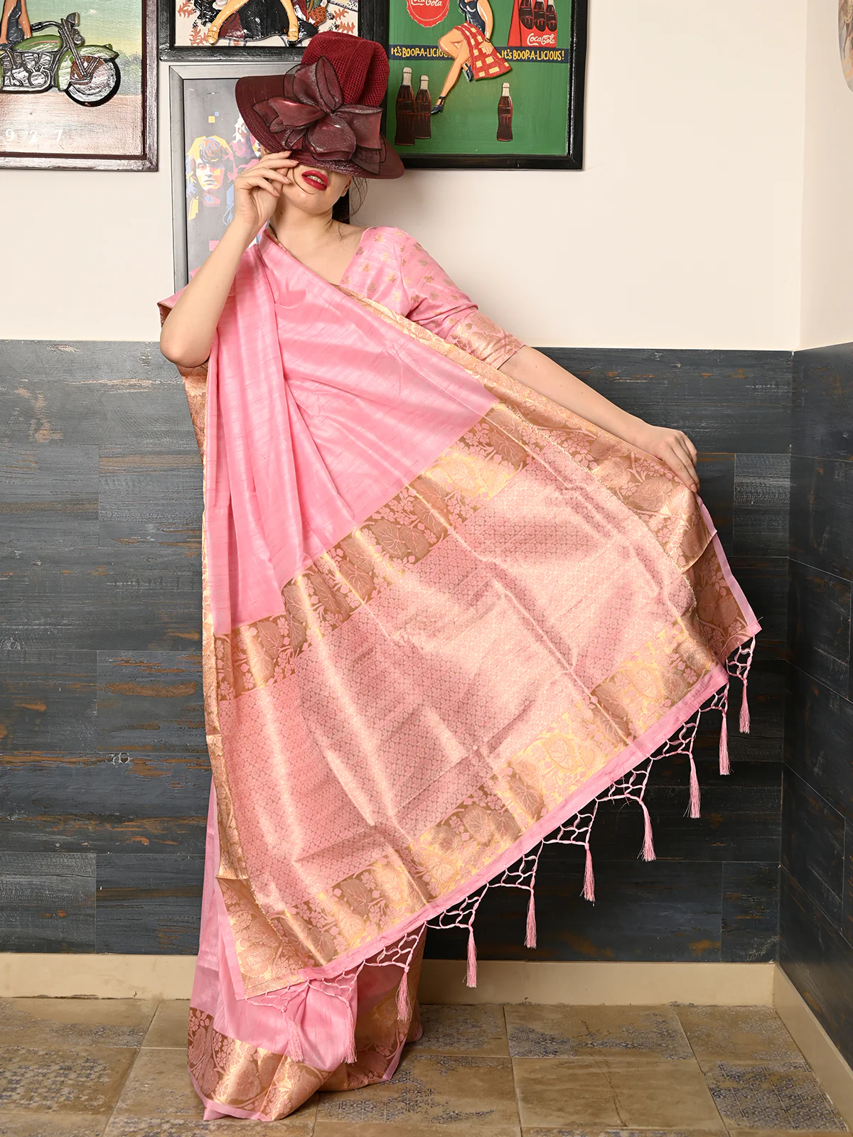 Odette Women Festive Pink Silk Blend Woven Saree With Unstitched Blouse - Image 3