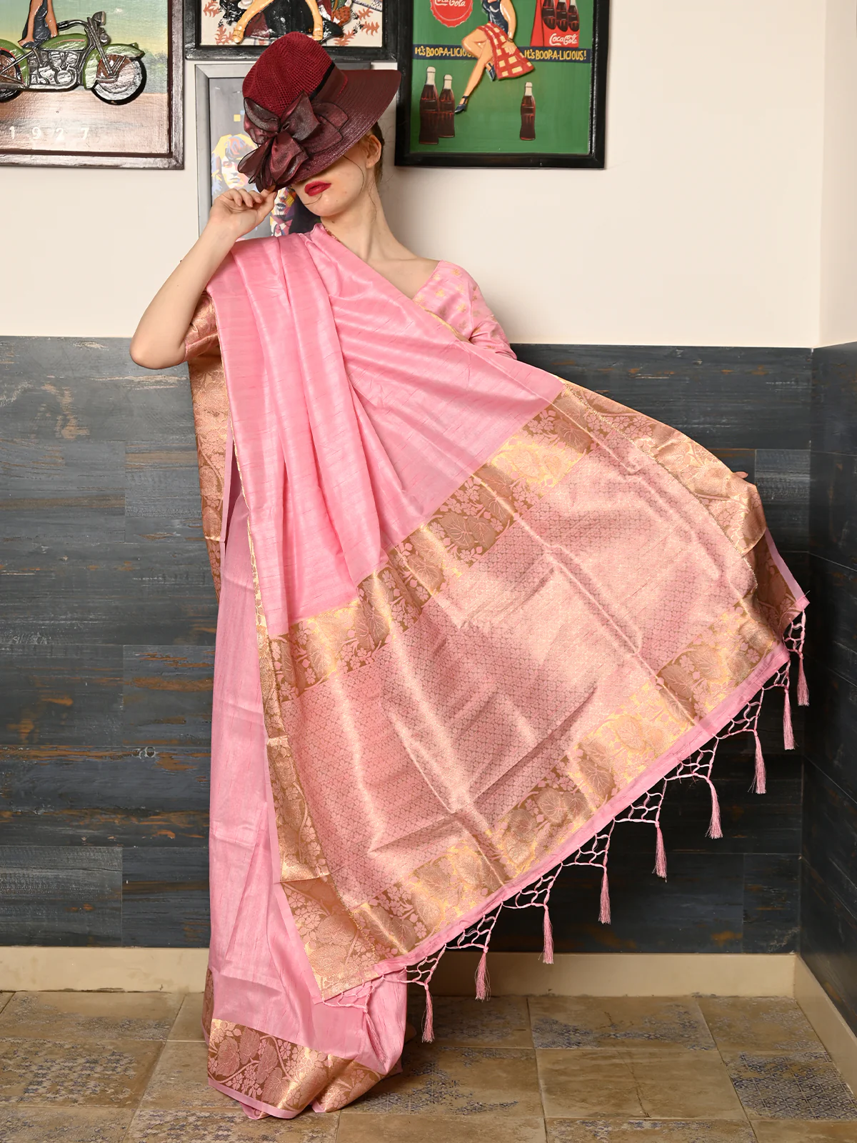 Odette Women Festive Pink Silk Blend Woven Saree With Unstitched Blouse - Image 4