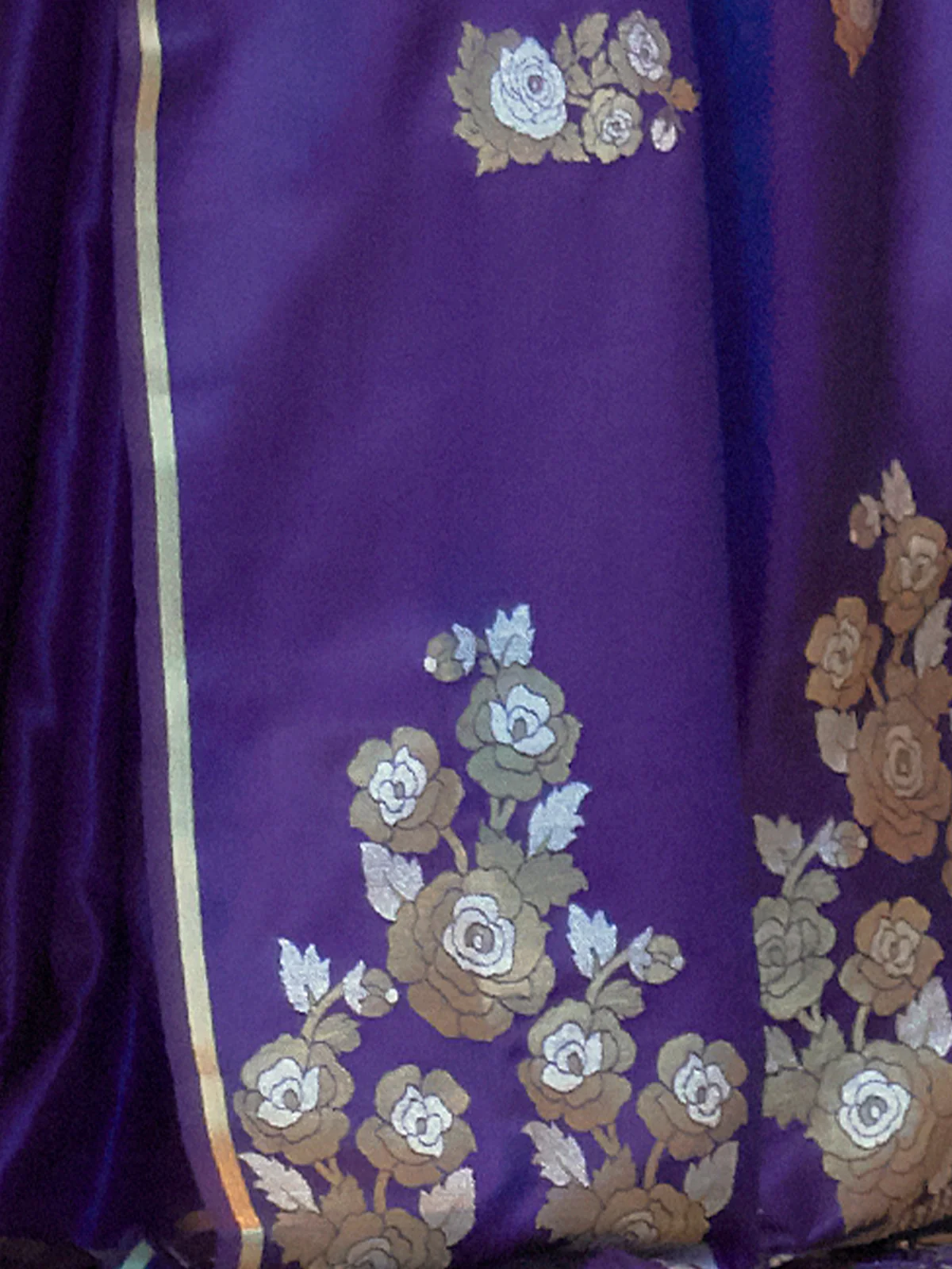Odette Women Festive Purple Satin Printed Saree With Unstitched Blouse - Image 6