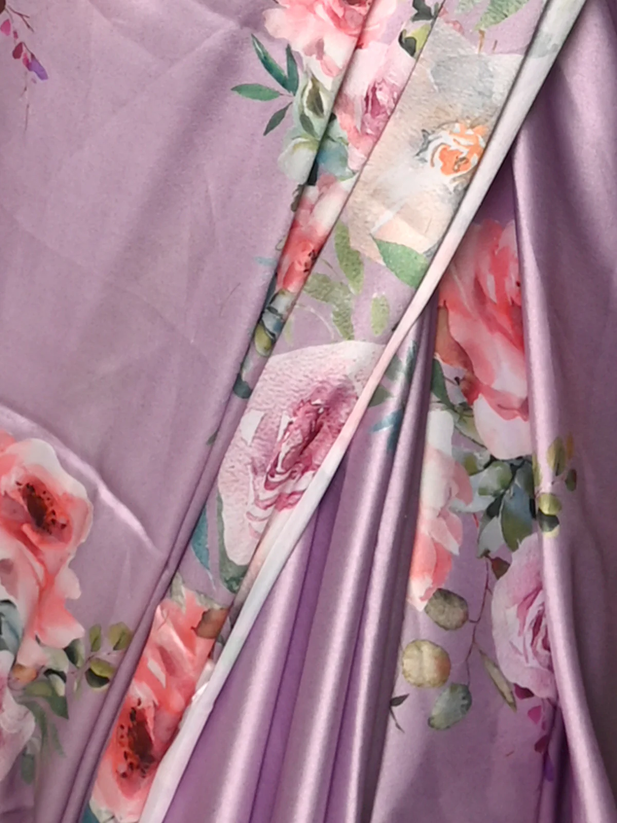 Odette Women Festive Purple Satin Printed Saree With Unstitched Blouse - Image 6