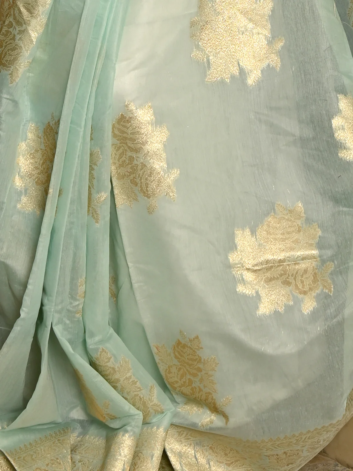 Odette Women Festive Sea Green Silk Blend Woven Saree With Unstitched Blouse - Image 5