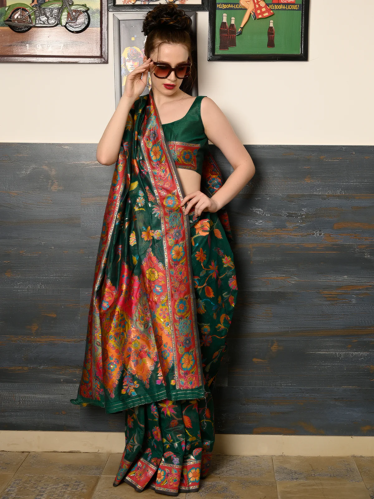 Odette Women Festive Teal Silk Blend Woven Saree With Unstitched Blouse - Image 2