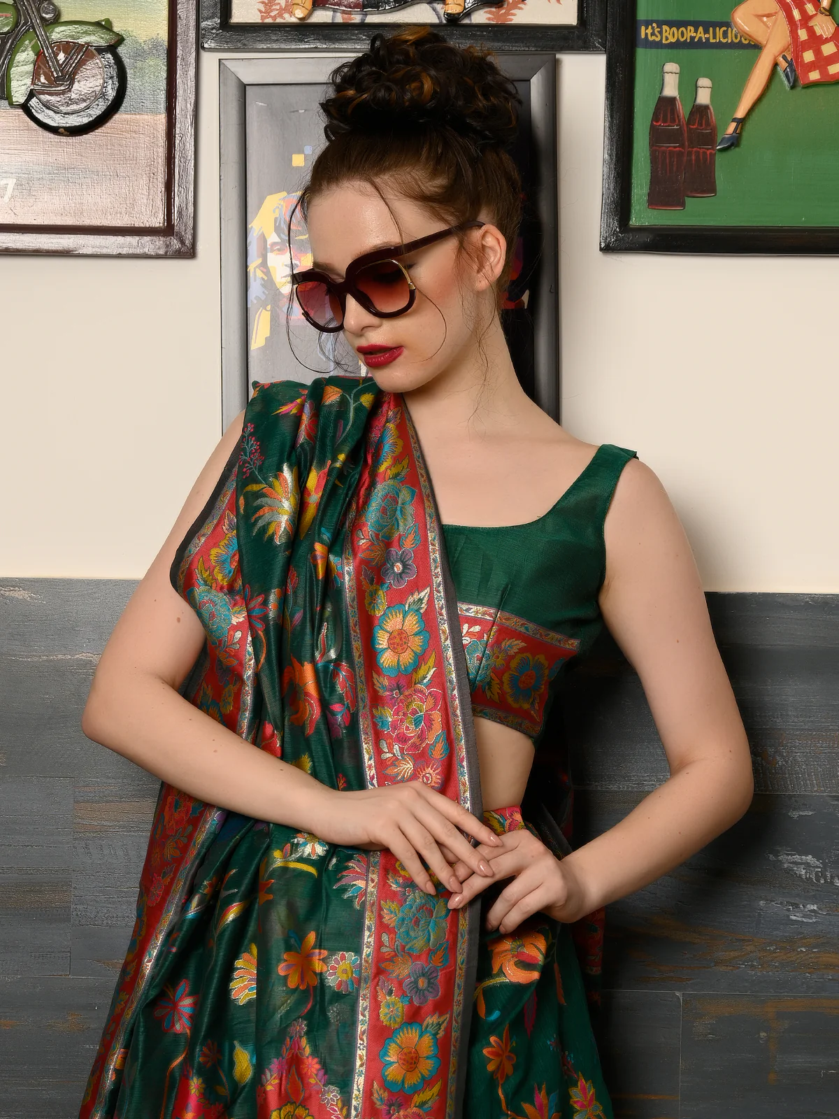 Odette Women Festive Teal Silk Blend Woven Saree With Unstitched Blouse - Image 5