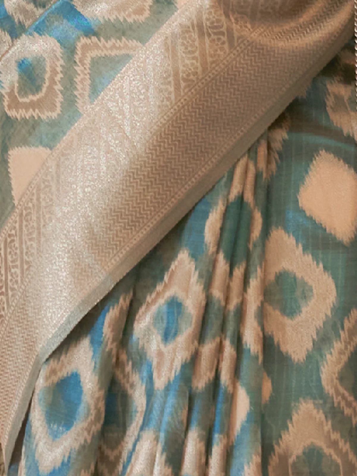 Odette Women Festive Teal Tissue Woven Saree With Unstitched Blouse - Image 6