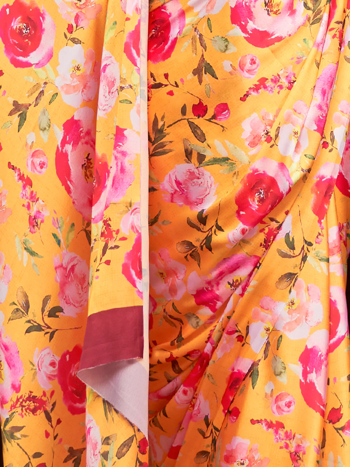 Odette Women Festive Yellow Satin Printed Saree With Unstitched Blouse - Image 5
