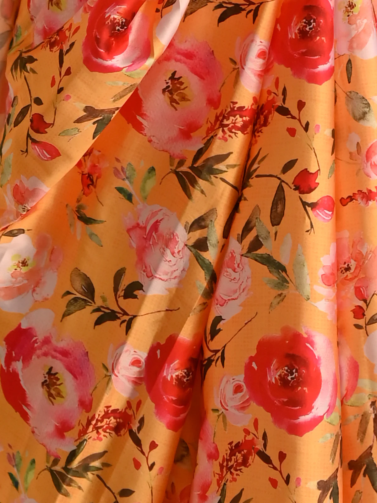 Odette Women Festive Yellow Satin Printed Saree With Unstitched Blouse - Image 6