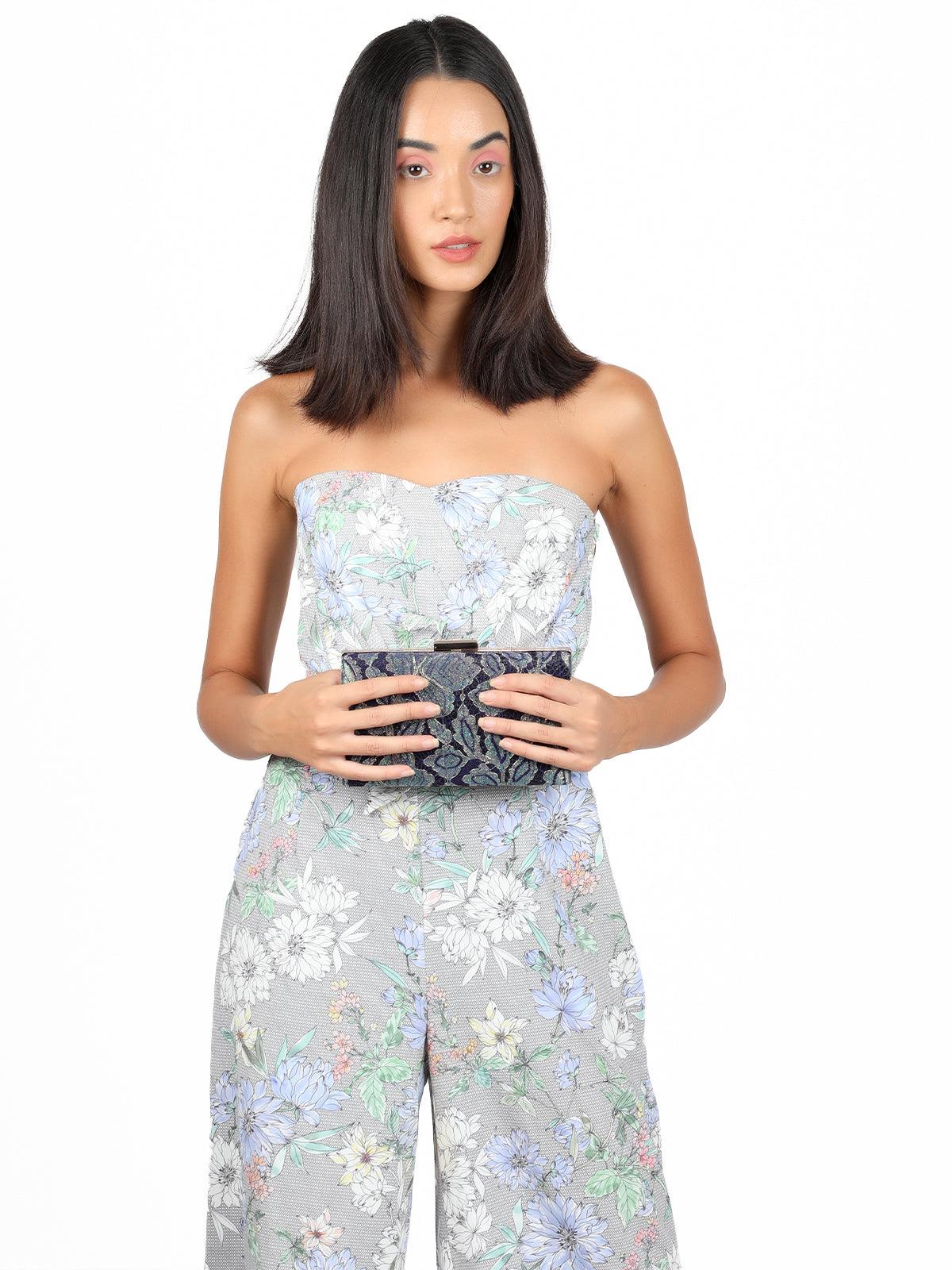 Odette Women Floral Deep Green Box Clutch - Image 2