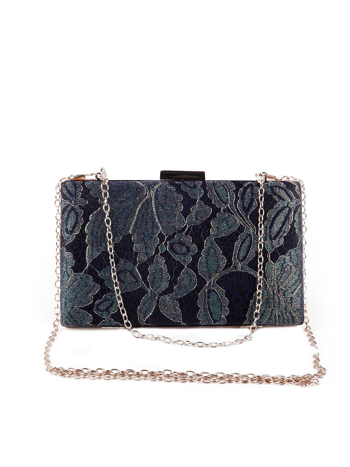 Odette Women Floral Deep Green Box Clutch - Image 3