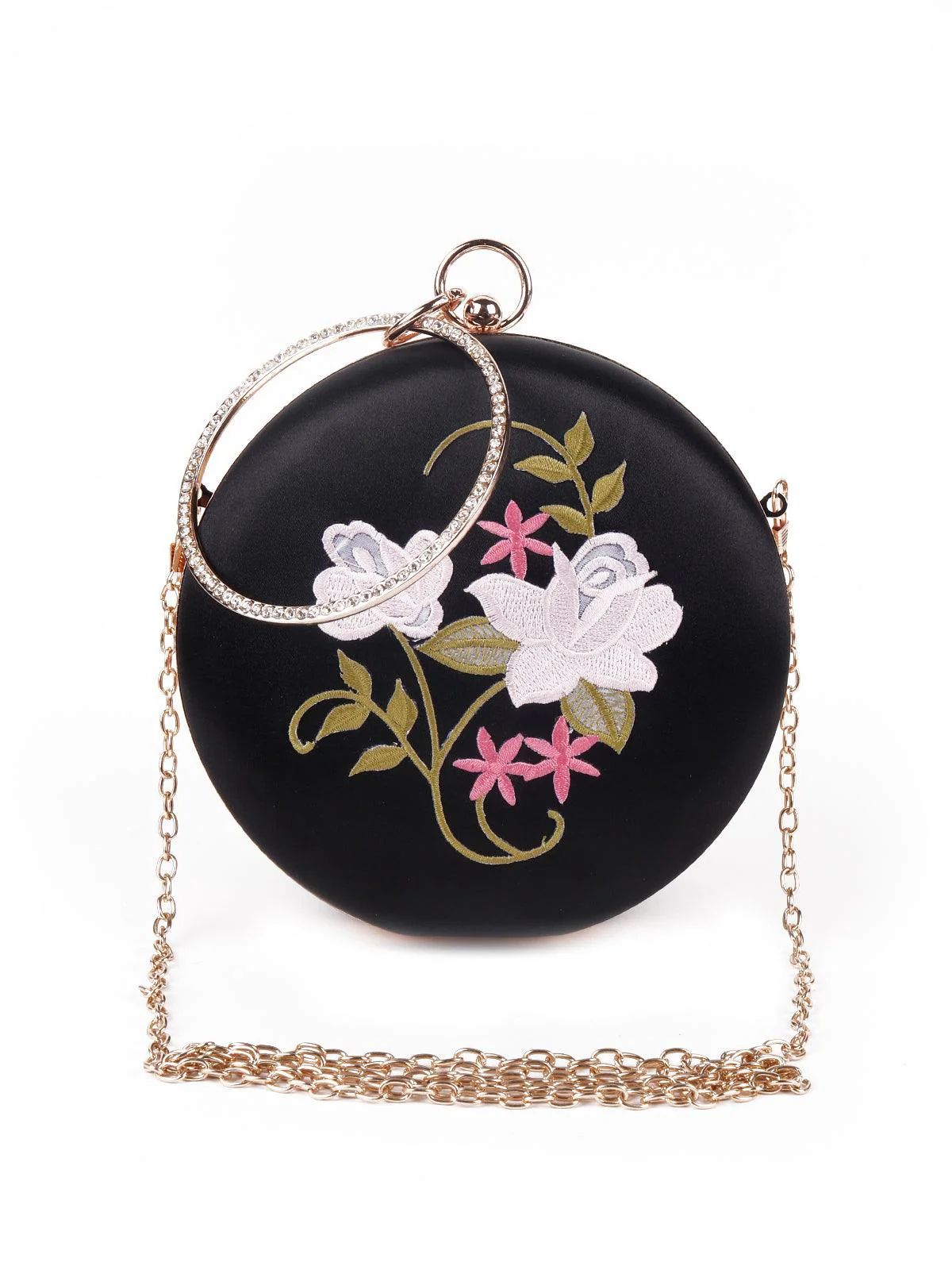 Odette Women Floral Jet Black Rounded Stylish Sling Bag - Image 3