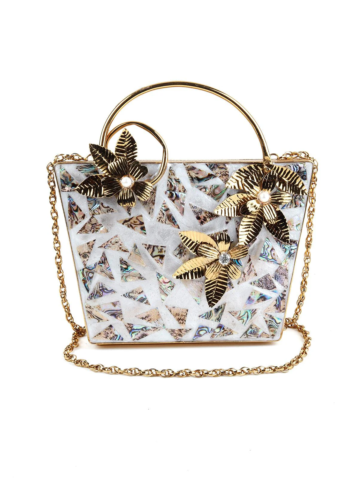 Odette Women Floral Metallic Engraved Clutch - Image 3