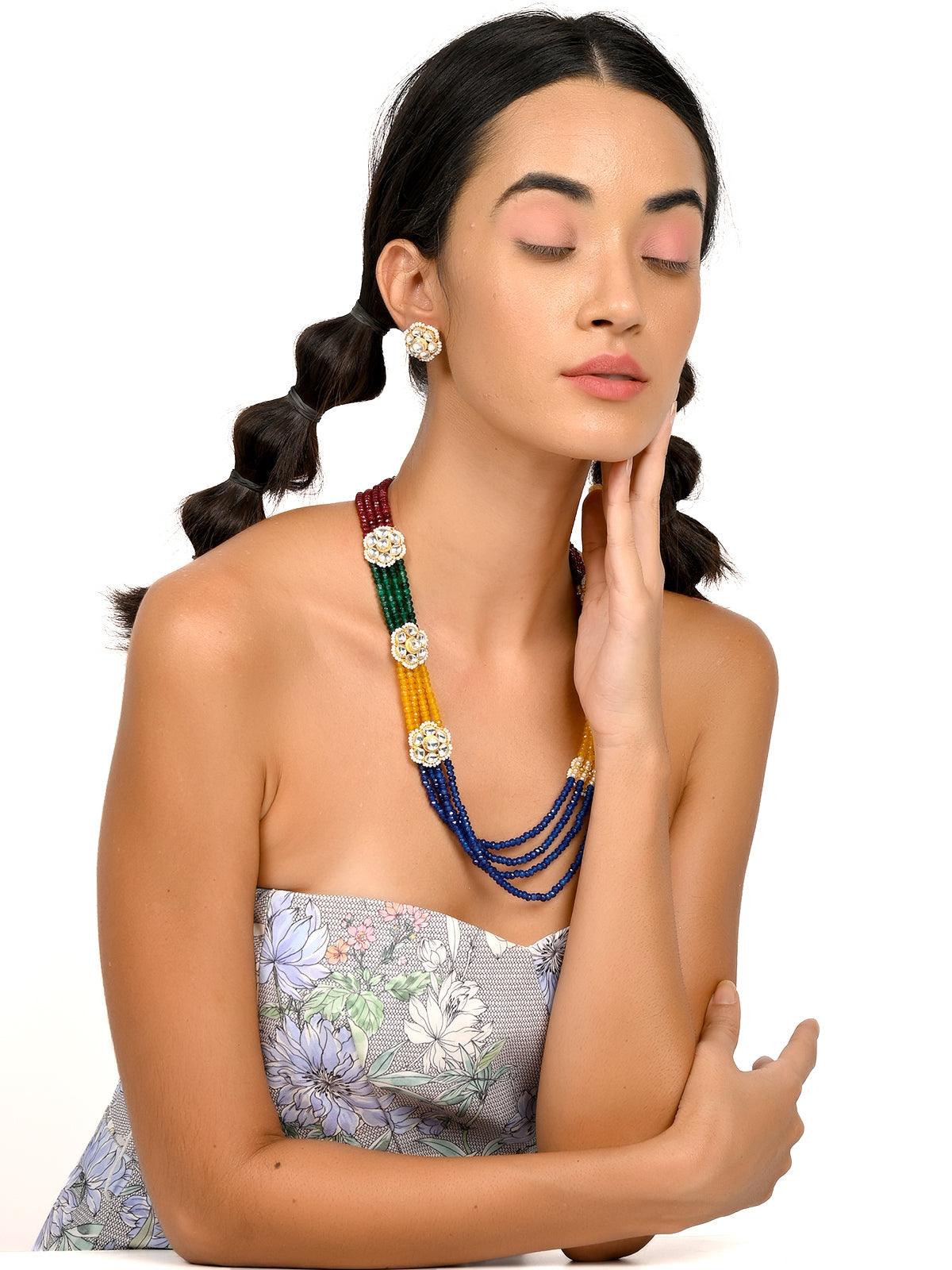 Odette Floral Multicoloured Embellished Necklace Set For Women - Image 2