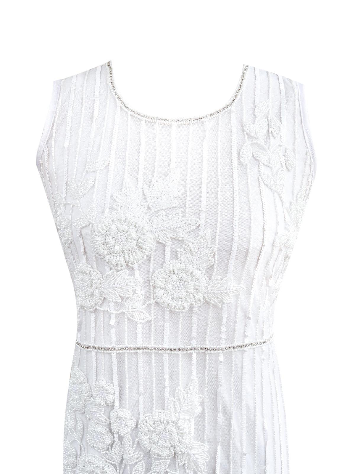 Odette Women White Fabric Stitched Dress - Image 4