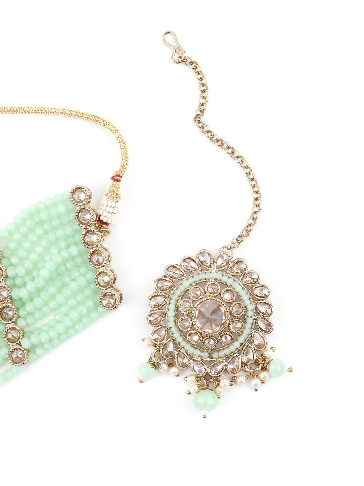 Odette Women Florina Light Green Choker Necklace Set - Image 4