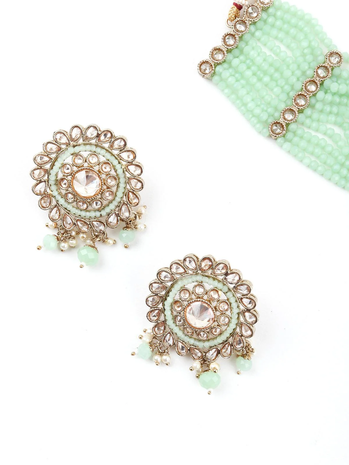 Odette Women Florina Light Green Choker Necklace Set - Image 5