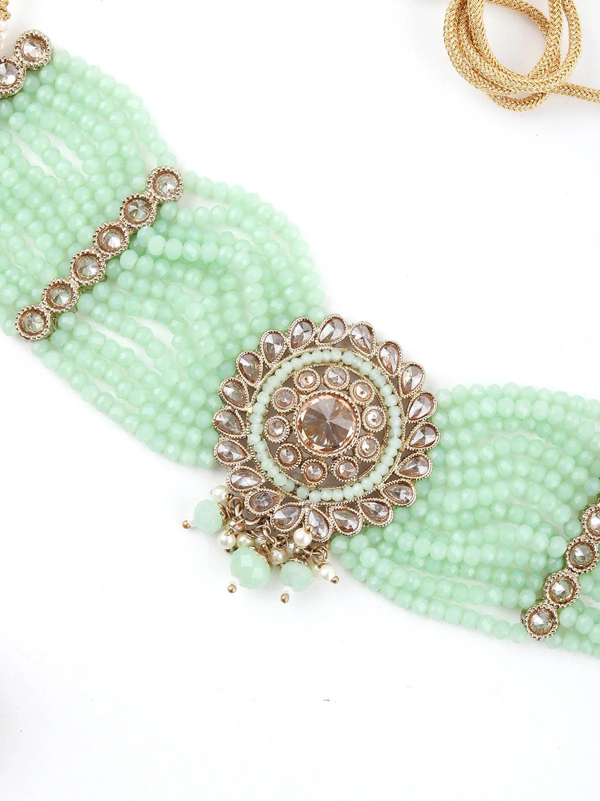 Odette Women Florina Light Green Choker Necklace Set - Image 6