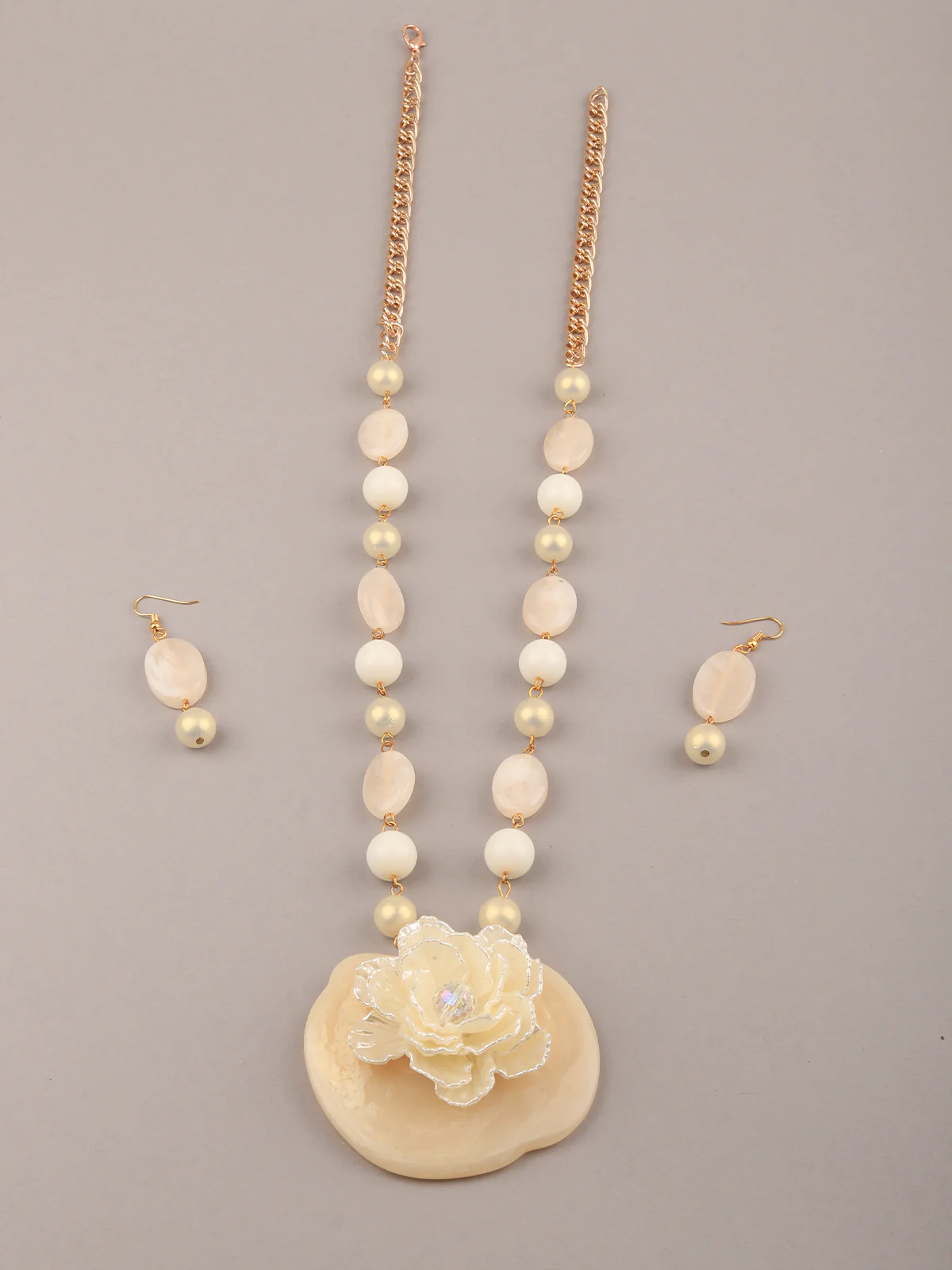 Odette Women Flower Embedded White Long Necklace - Image 3
