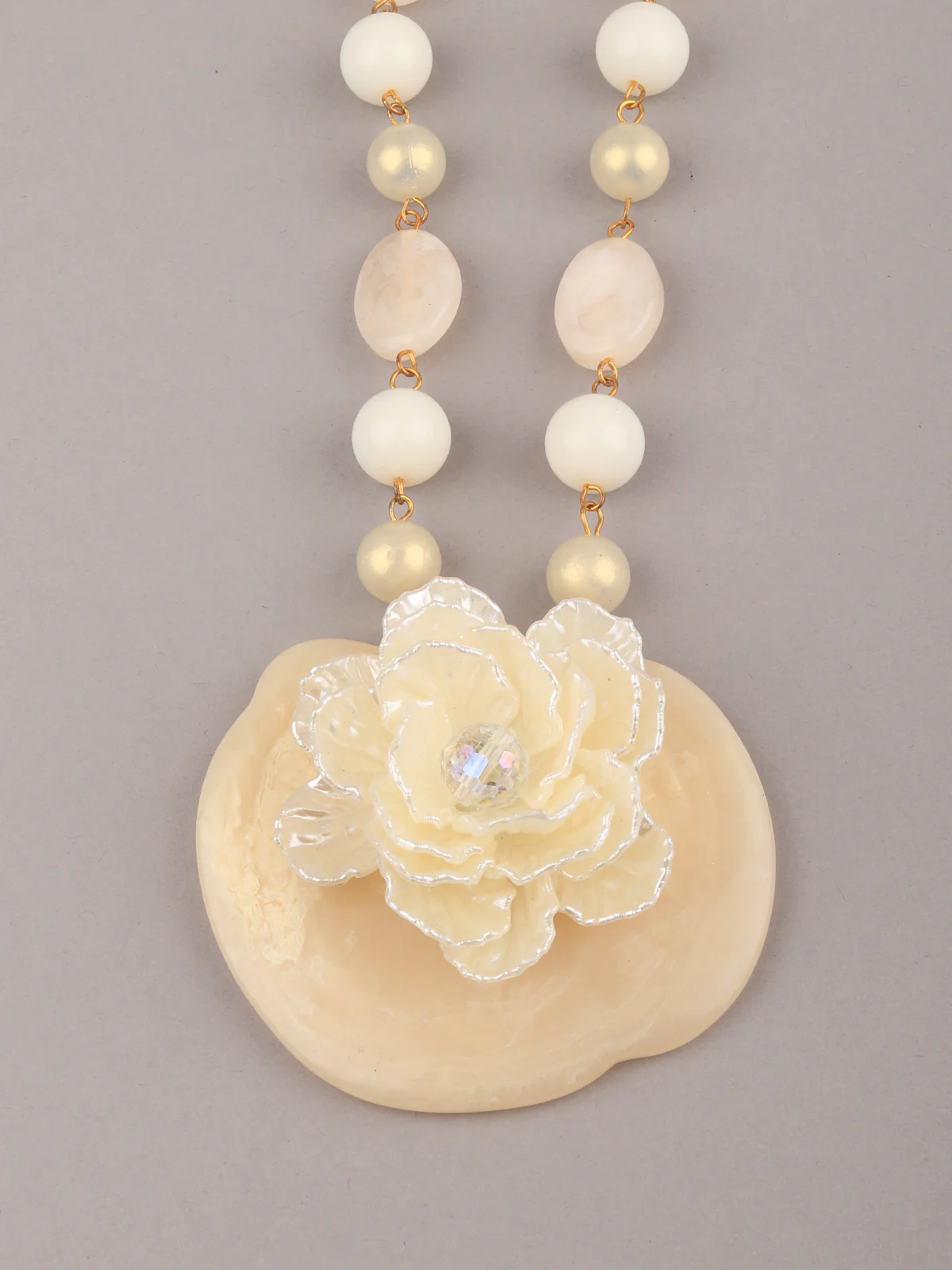 Odette Women Flower Embedded White Long Necklace - Image 4