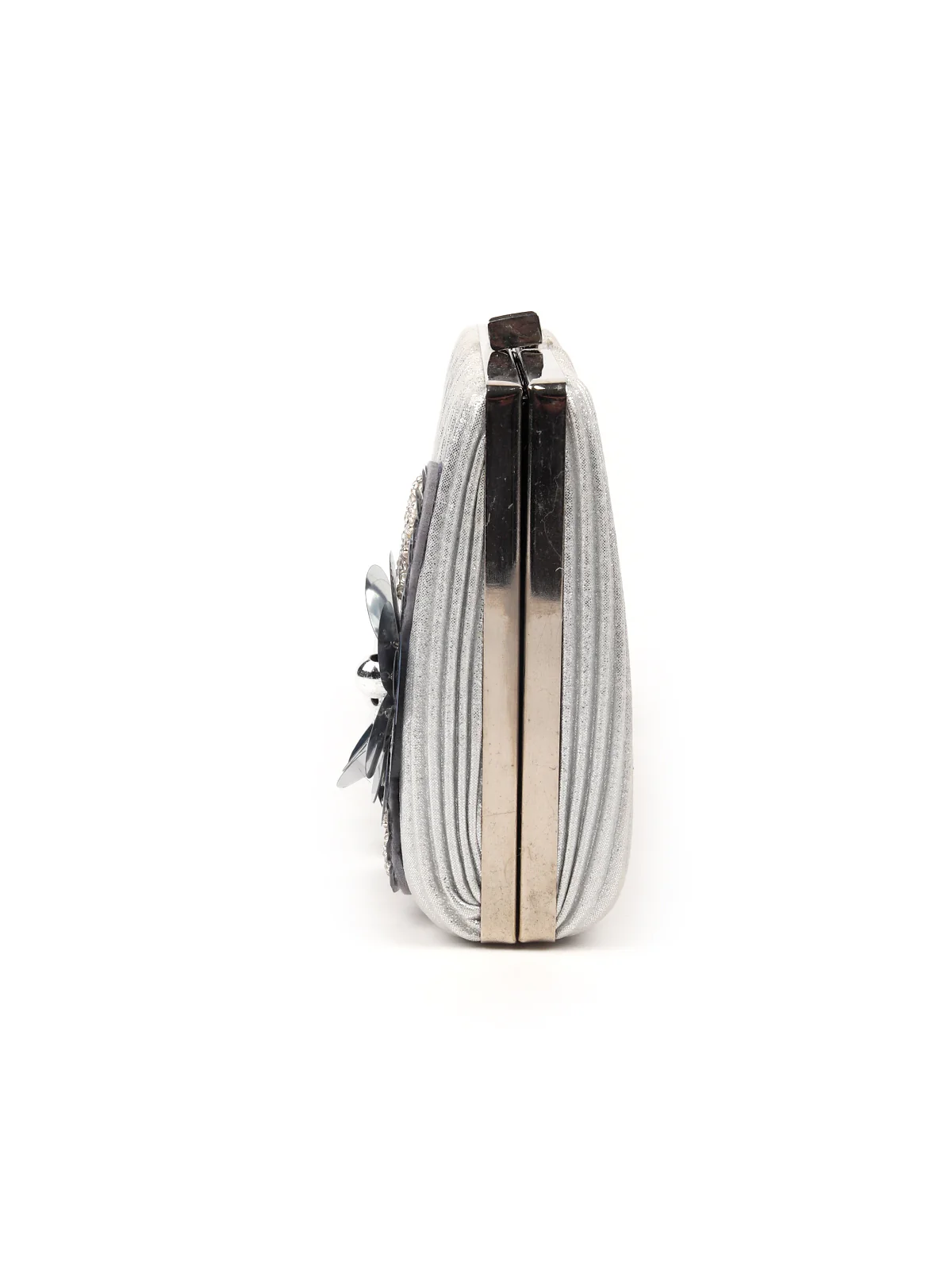 Odette Women Flower Embellished Silver Clutch - Image 4