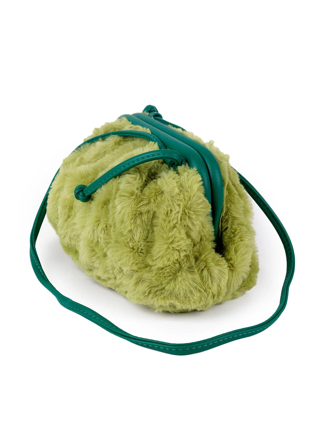 Odette Fluffy Green Soft Sling Bag For Women - Image 4