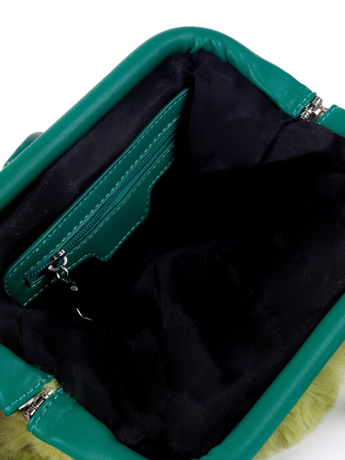 Odette Fluffy Green Soft Sling Bag For Women - Image 6