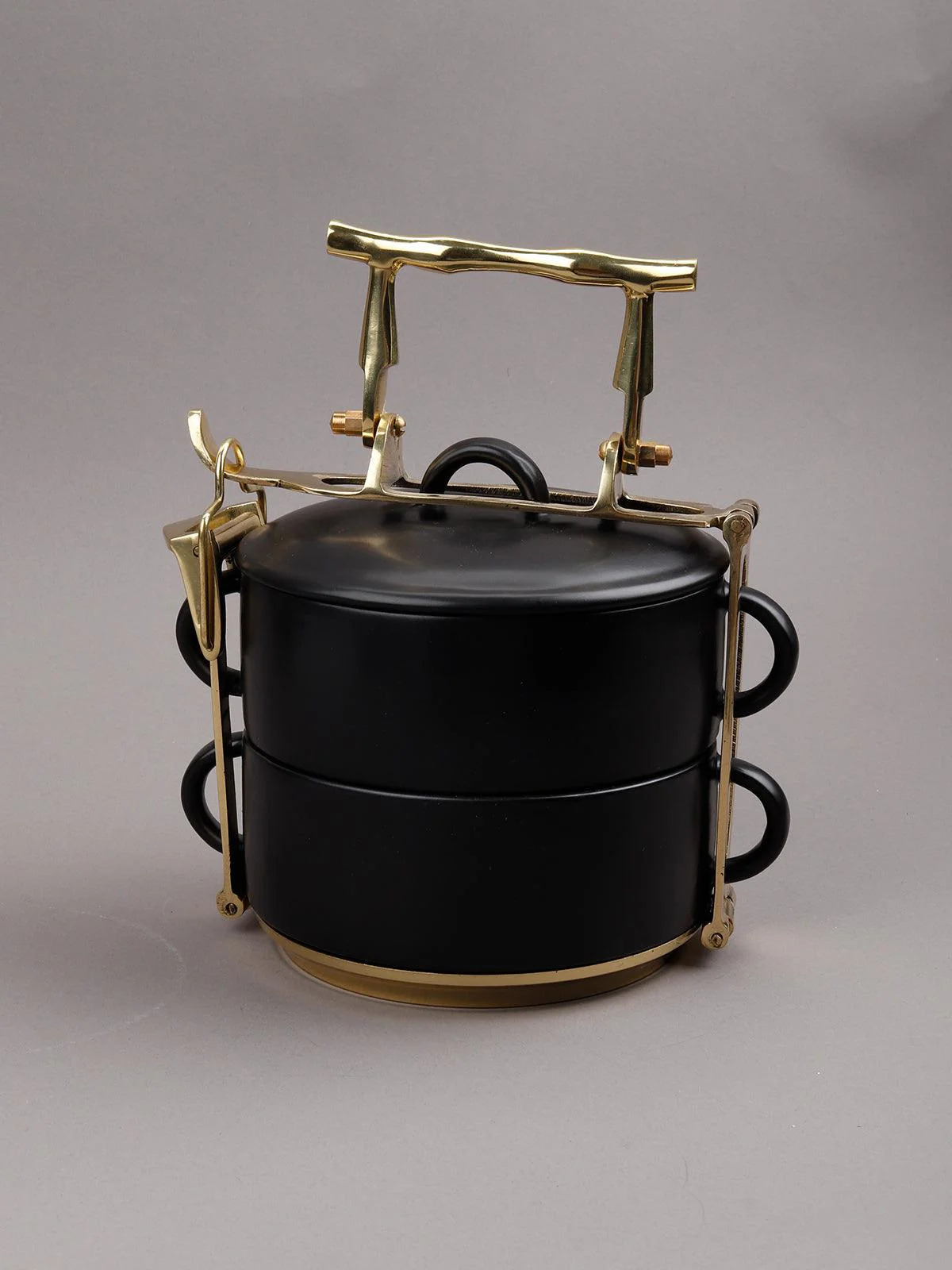 Odette Women Black Fine Bone China With Pure Brass Stand Tiffin - Image 2