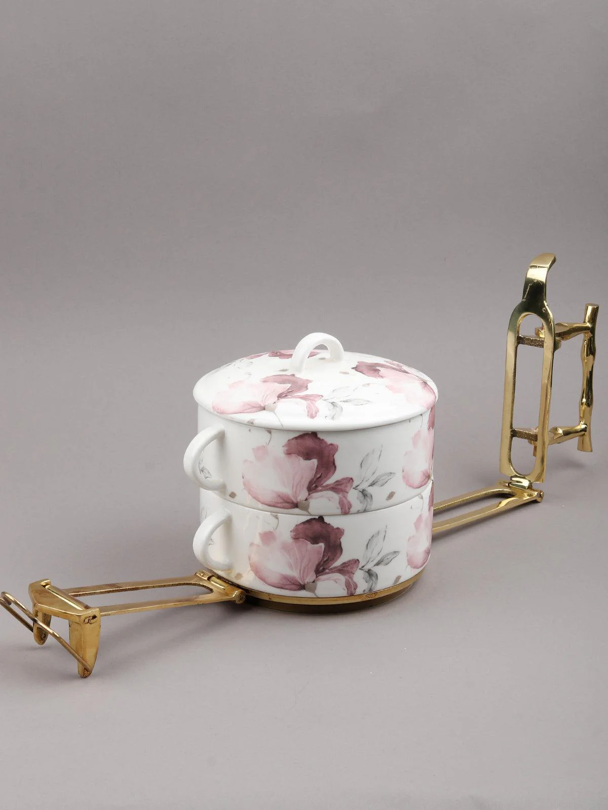 Odette White Fine Bone China With Pure Brass Stand Tiffin - Image 4