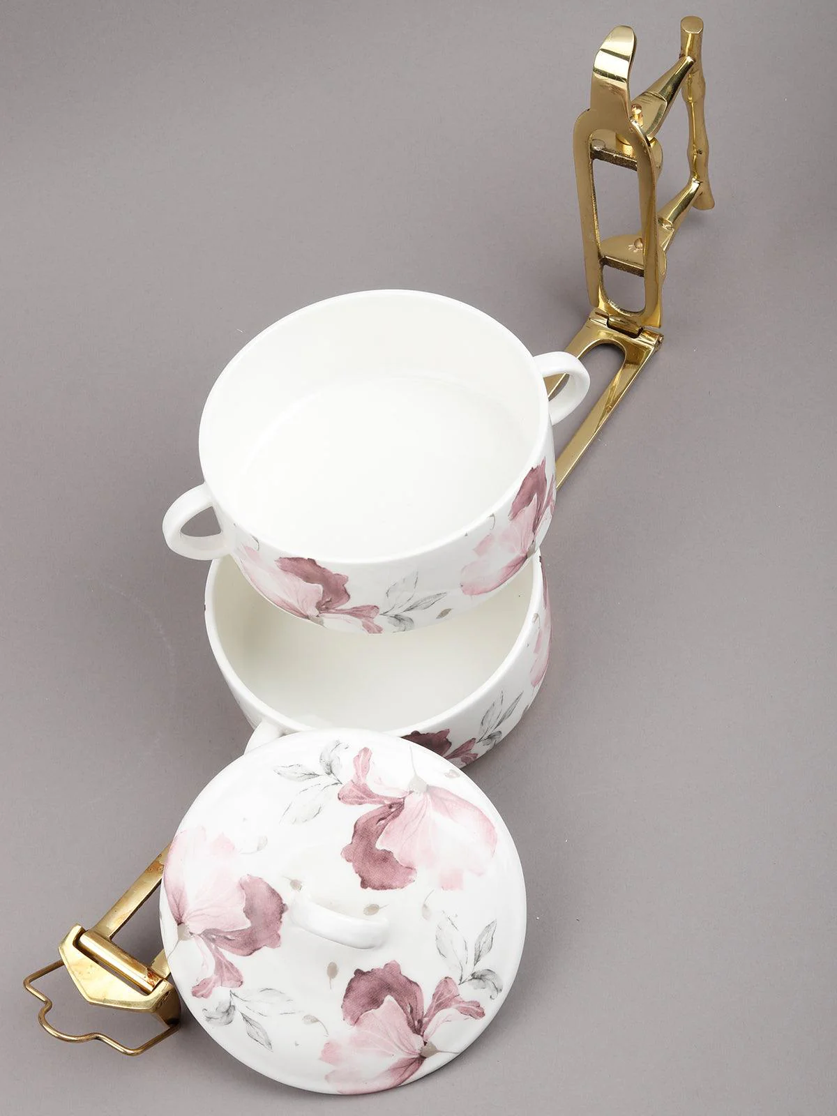 Odette White Fine Bone China With Pure Brass Stand Tiffin - Image 5