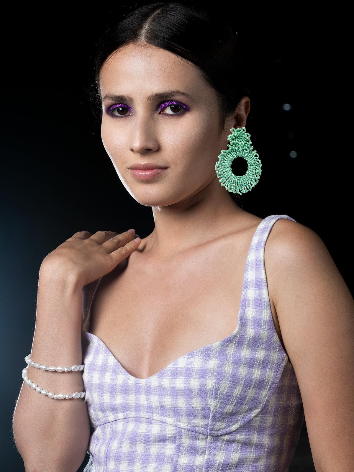 Odette Women Green Metal Earrings - Image 2