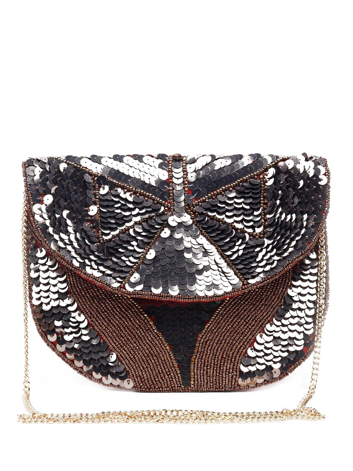 Odette Women Grey And Gold Metal Sling Bag - Image 3