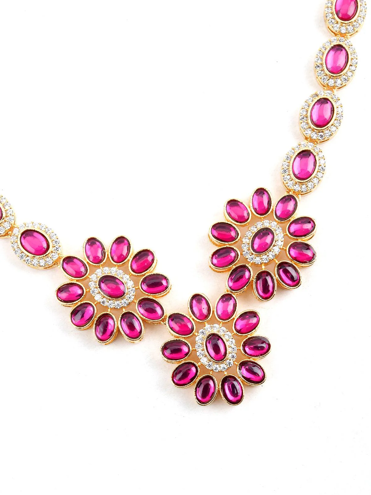 Odette Women Fuscia Pink Acrylic Stone Necklace Set - Image 5