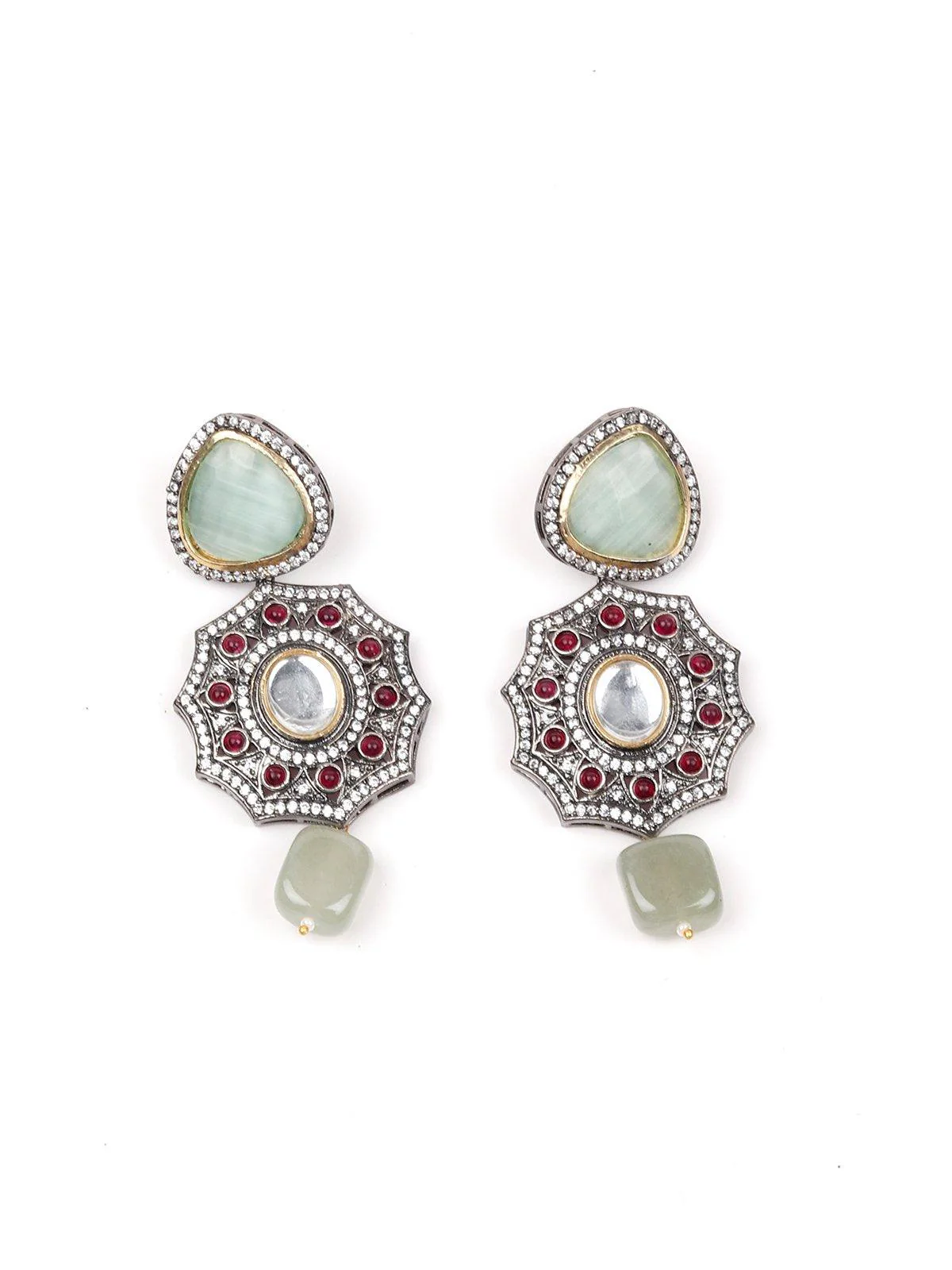 Odette Women Geometric Sea Green Stone Floral Statement Necklace Set. - Image 7