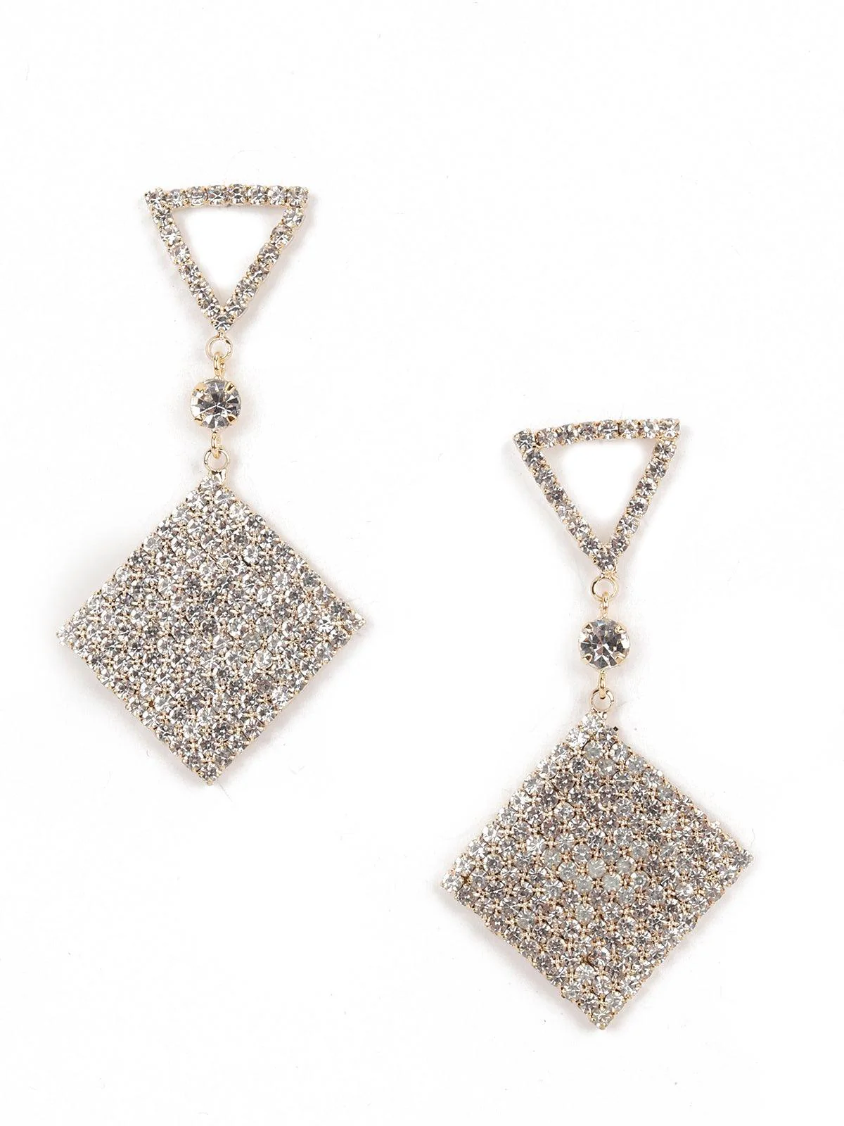 Odette Women White Geometric Shape Gold Dangle Earrings - Image 3