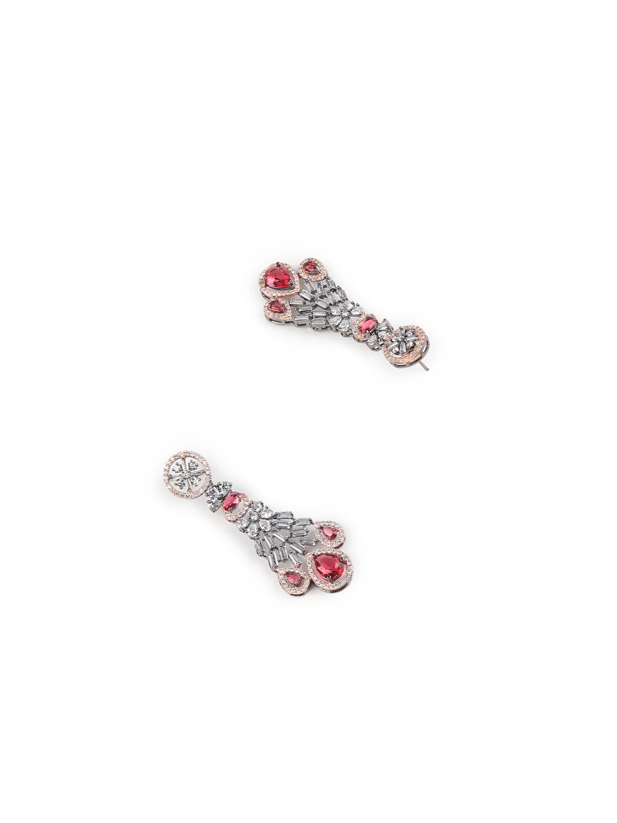 Odette Women German Rhodium And Pink Stone Studded Necklace Set - Image 5