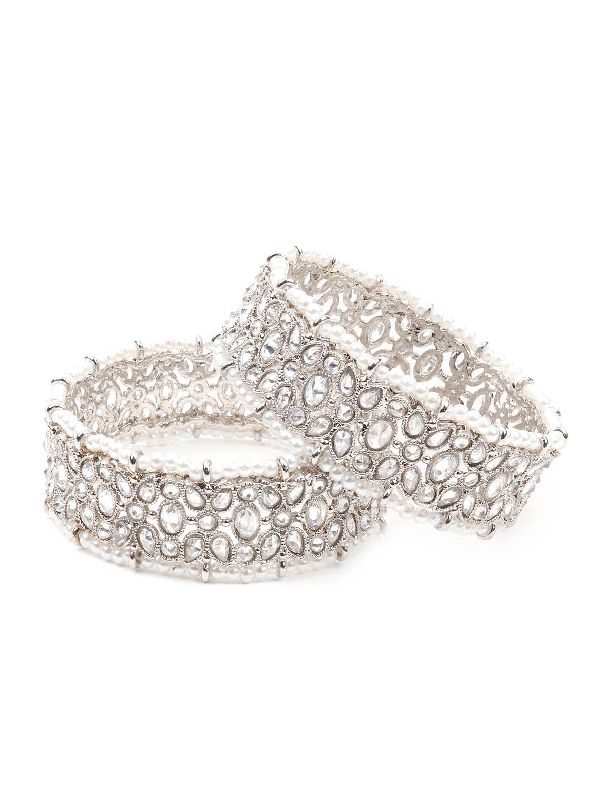 Odette Women German Rhodium Plated Imitation Bangle-Set Of 2 - Image 3