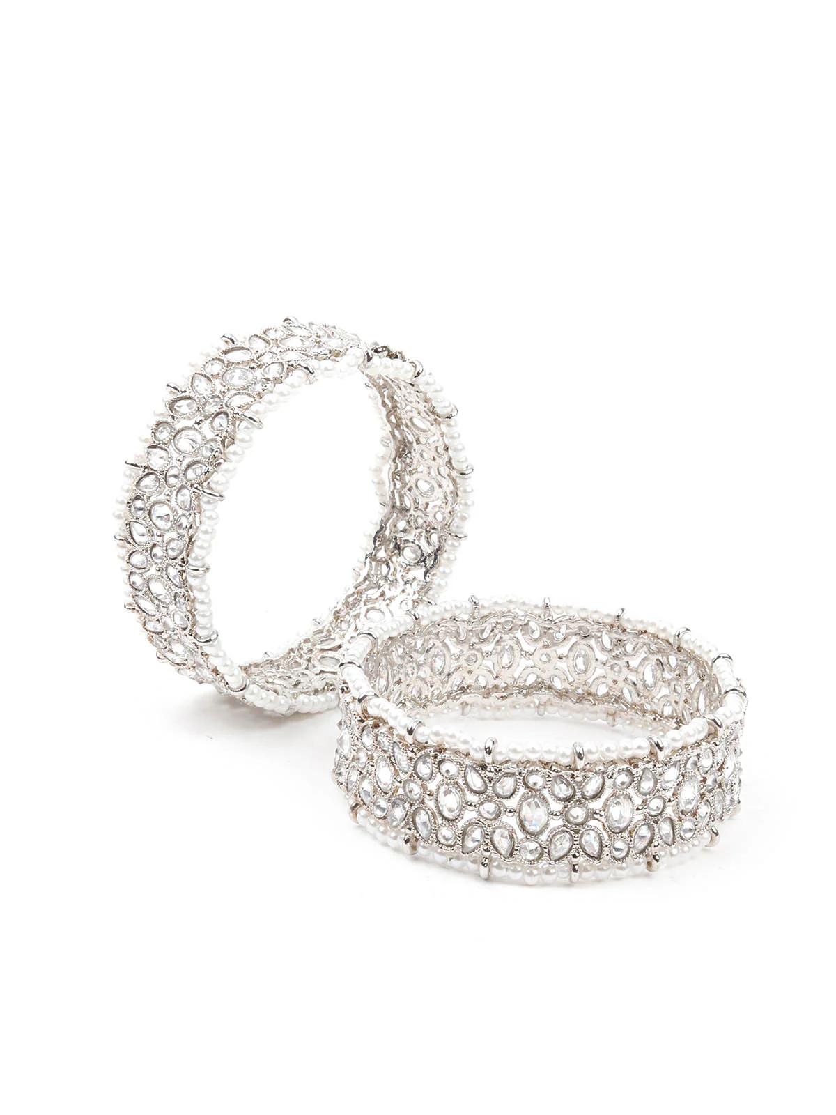 Odette Women German Rhodium Plated Imitation Bangle-Set Of 2 - Image 5
