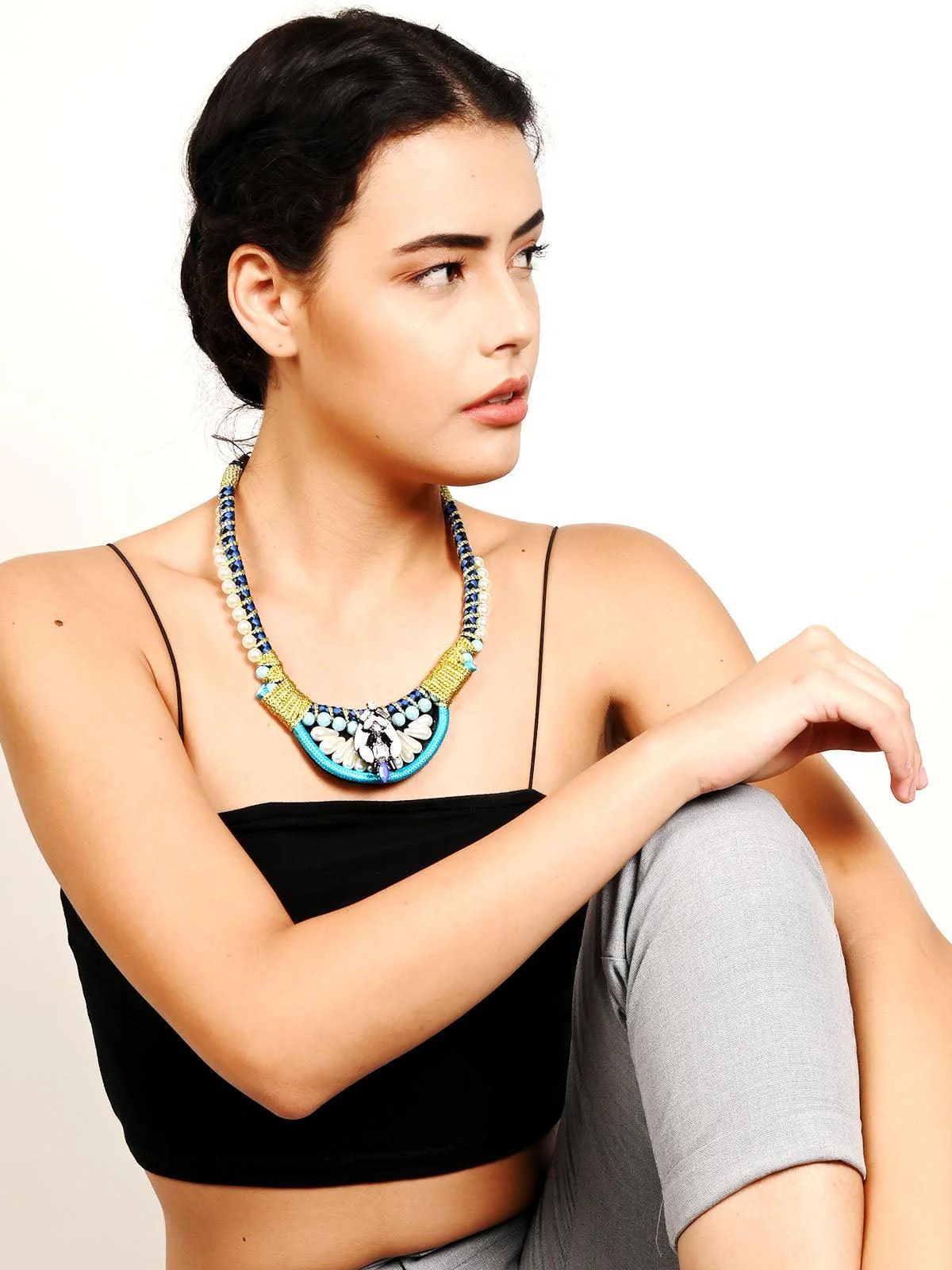 Odette Women Glorious Blue Tribal Neckpiece - Image 2