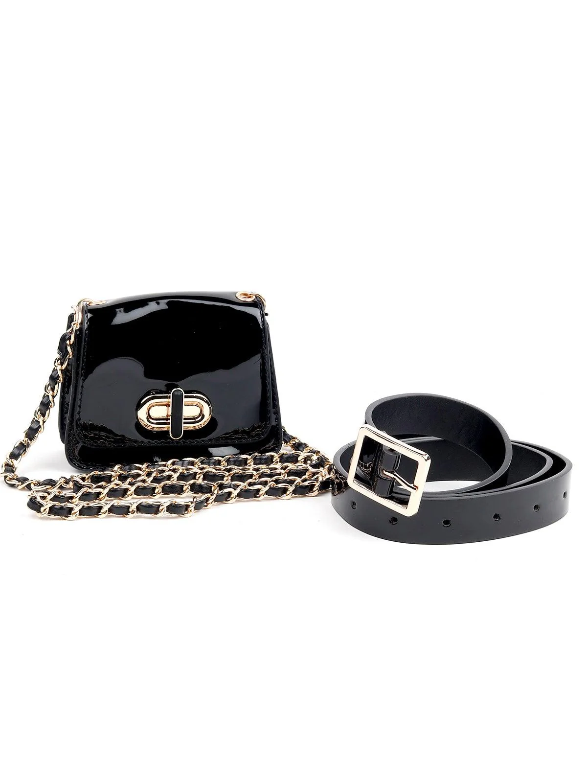 Odette Women Black Metal Belt Bag - Image 3