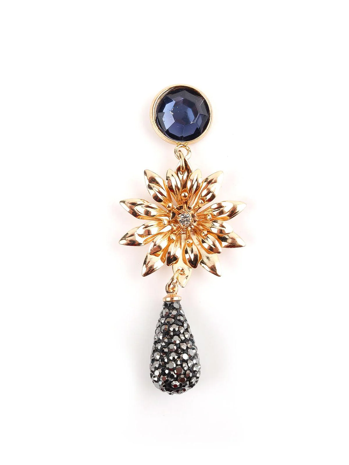 Odette Women Gold And Blue Delicate Flower Drop Earrings - Image 4