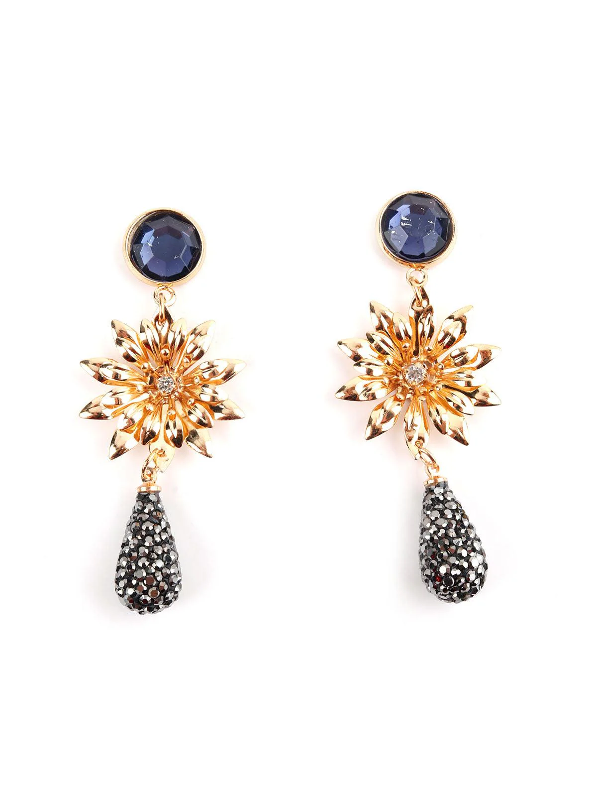 Odette Women Gold And Blue Delicate Flower Drop Earrings - Image 5