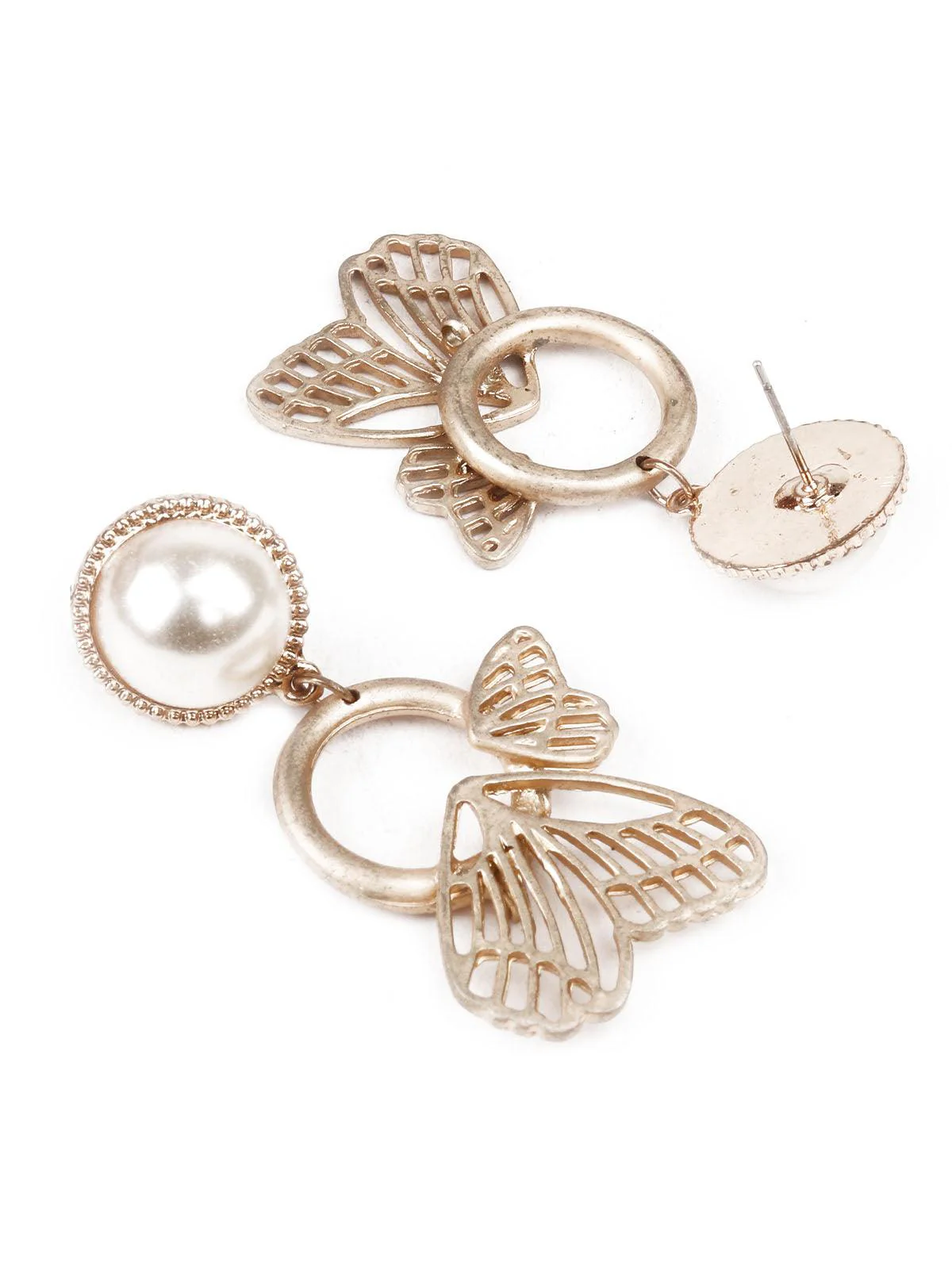 Odette Women Gold And White Dangler Earrings - Image 3