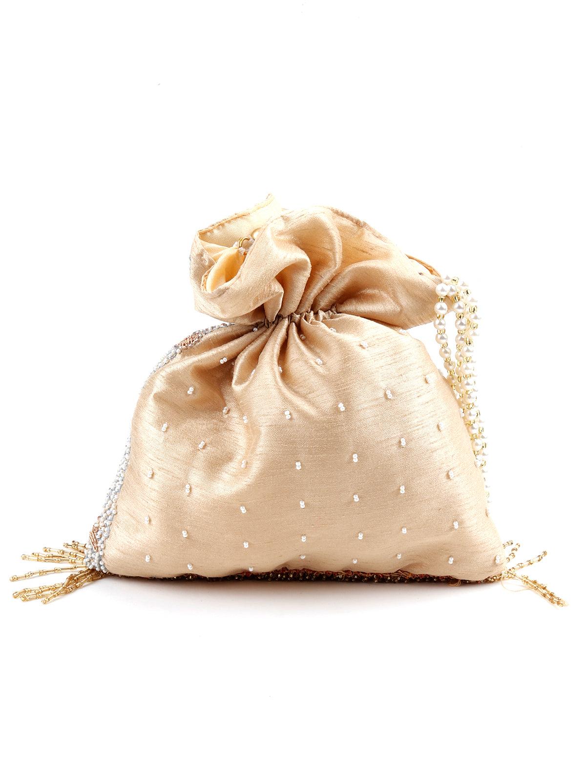 Odette Women Gold Fringe Tasseled Potli - Image 5
