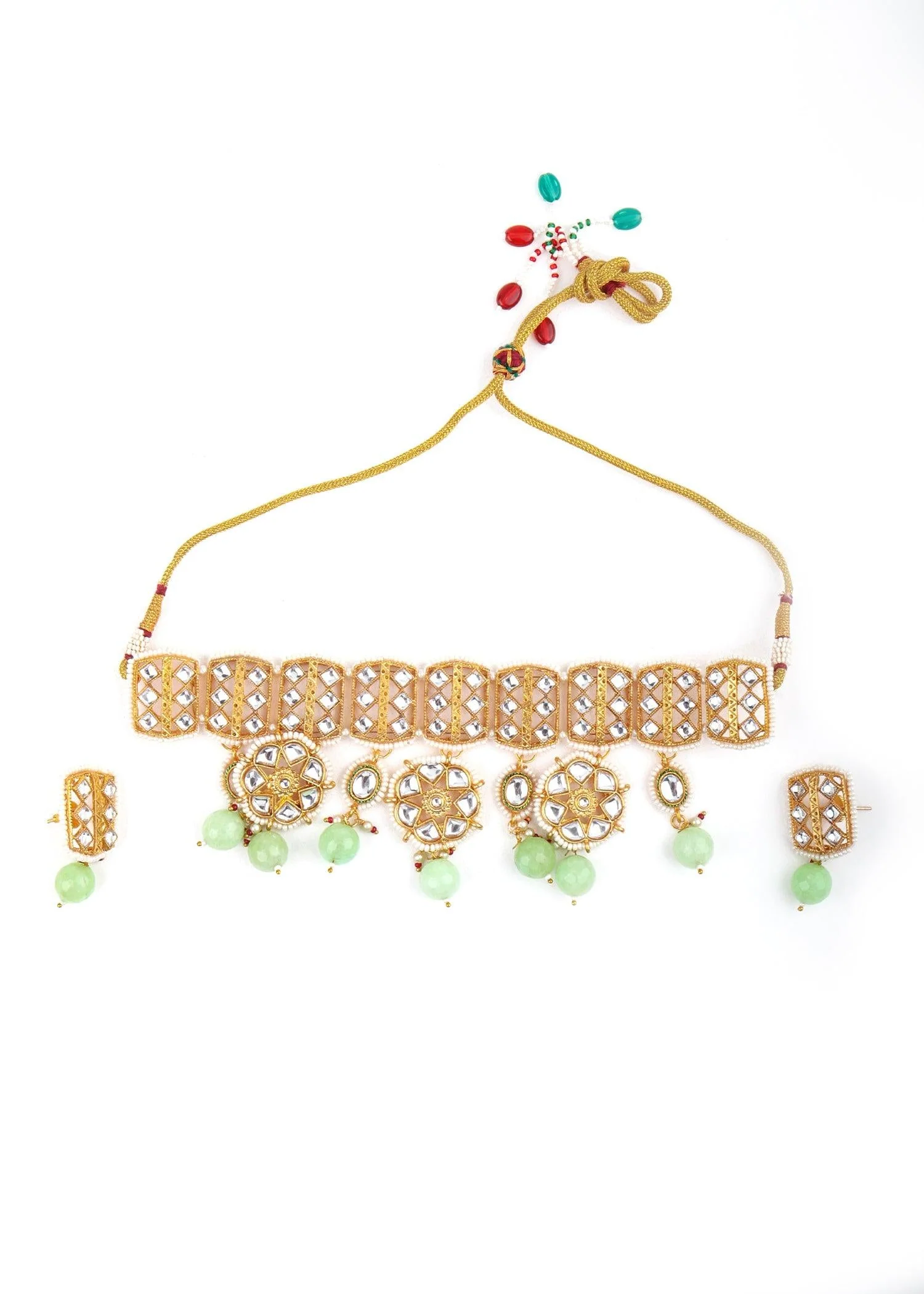 Odette Women Gold Green Traditional Choker Set - Image 3