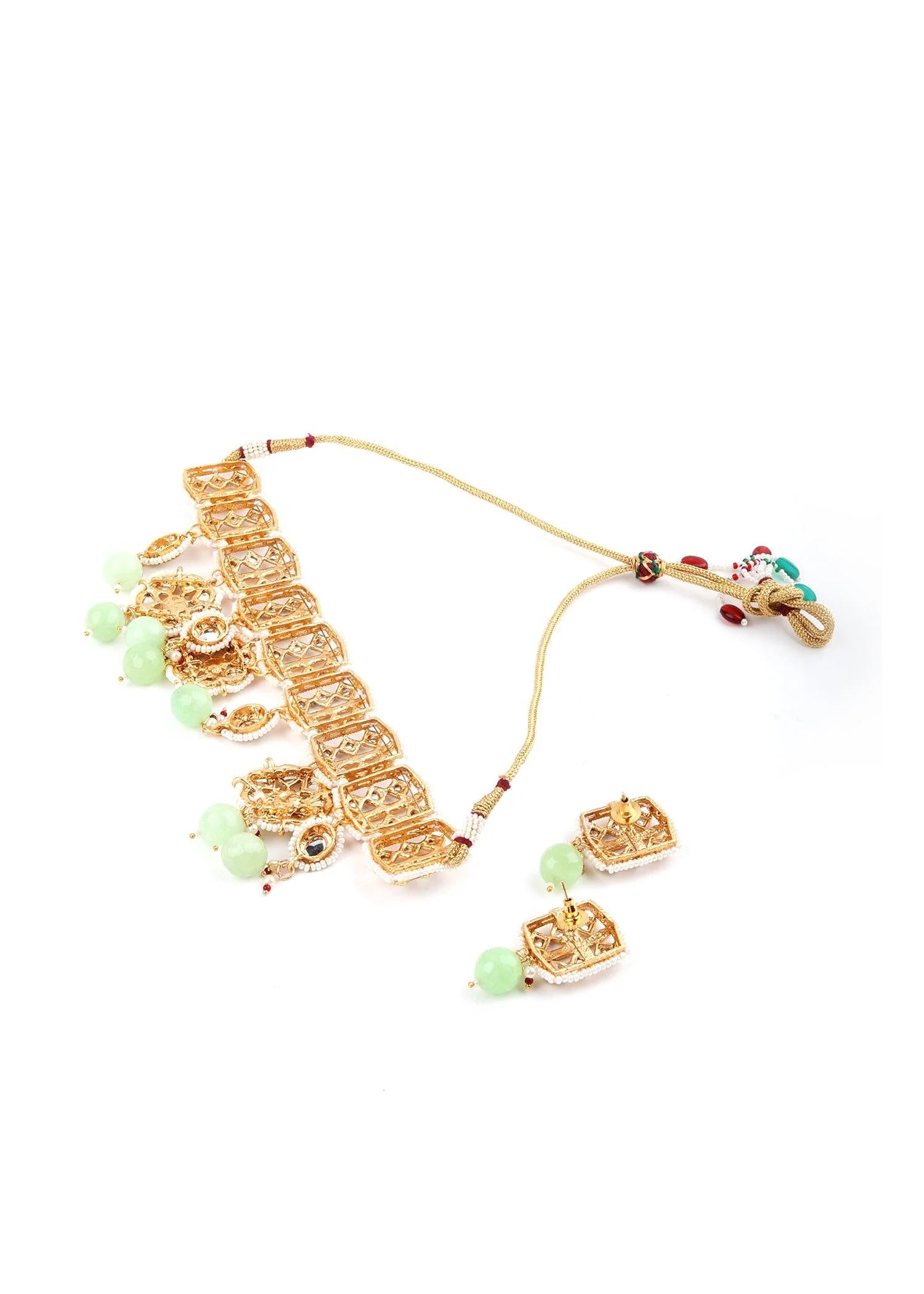 Odette Women Gold Green Traditional Choker Set - Image 4