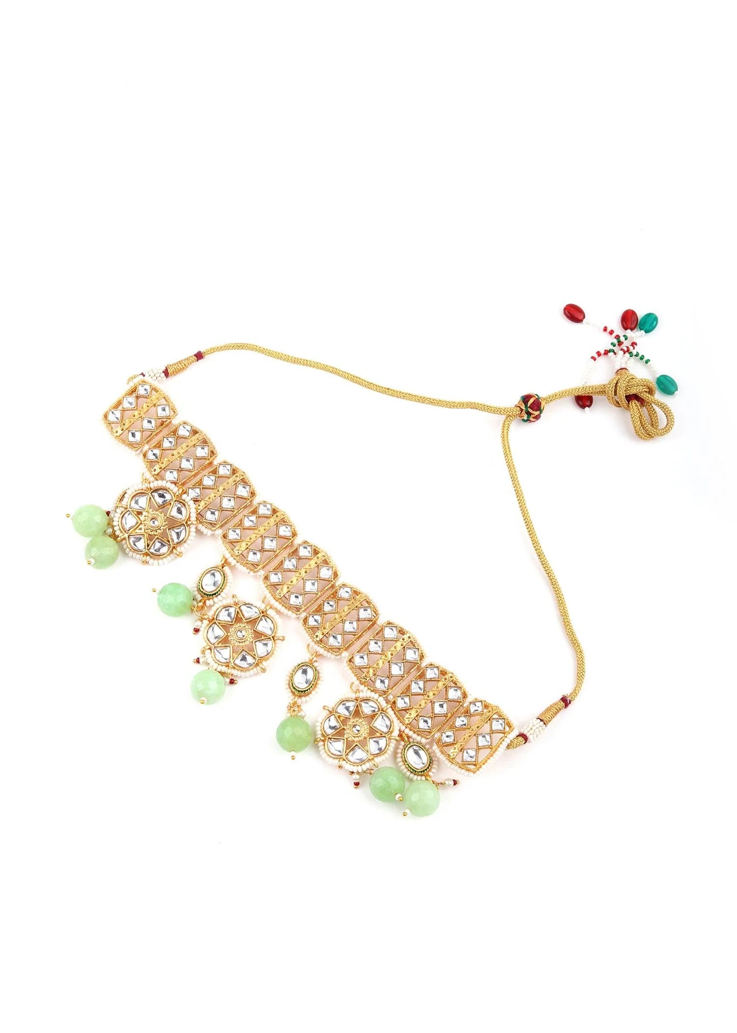Odette Women Gold Green Traditional Choker Set - Image 6
